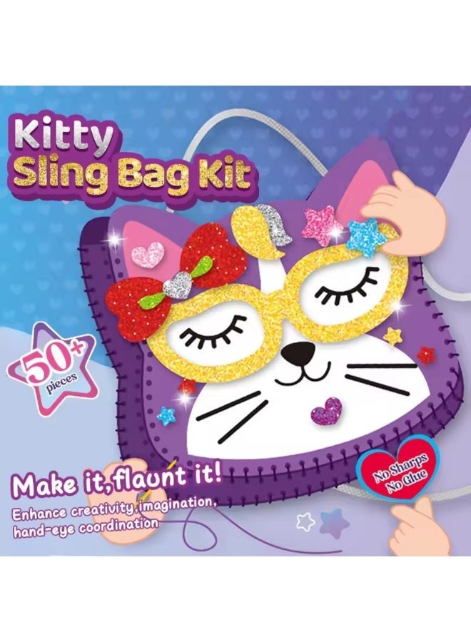 Avibo Cute Cat Craft Bag for Kids A sewing and decorating 50 pieces kit to create a shiny and unique bag, promoting creativity and skills and providing hours of fun and accomplishment - Image 2